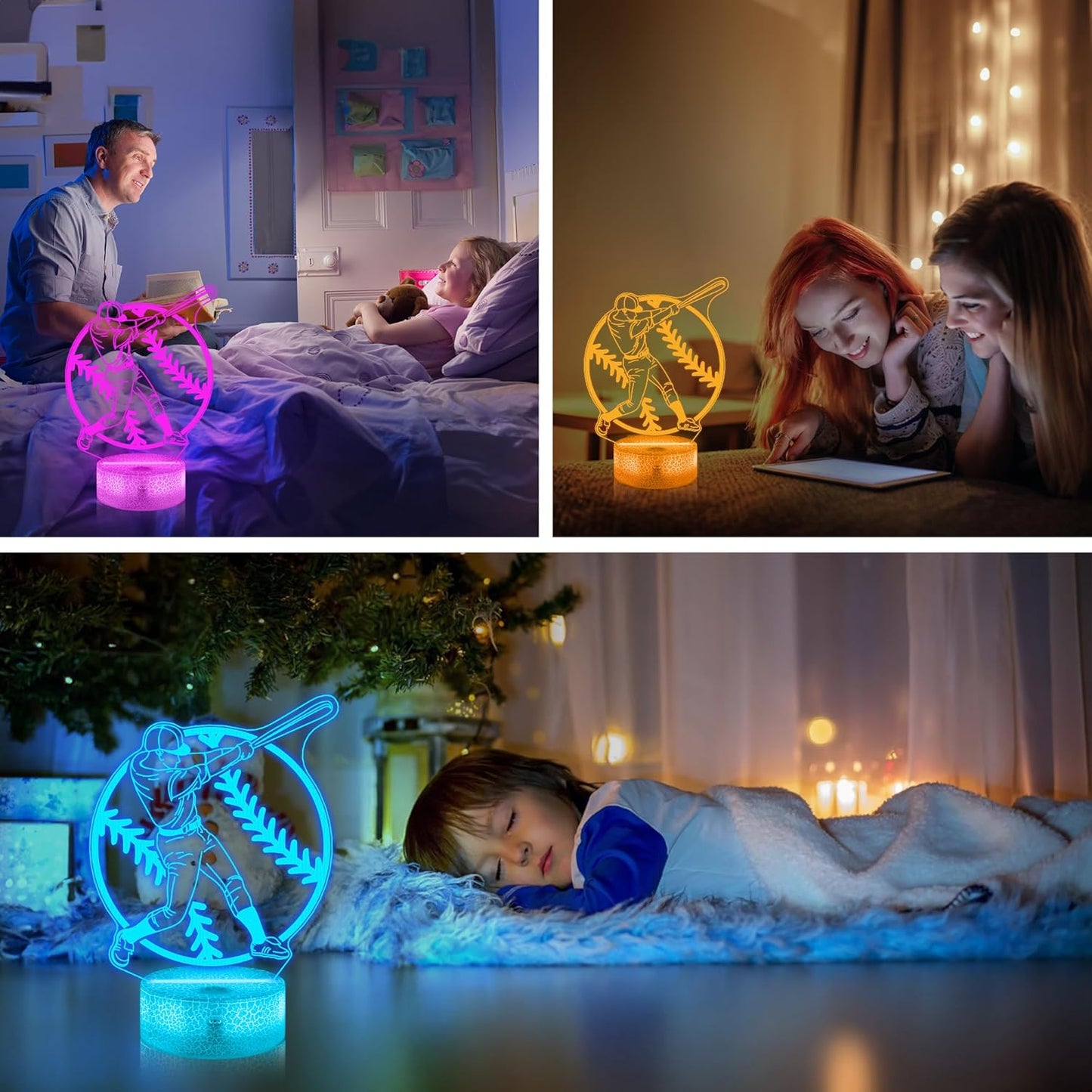 Baseball Gifts for Boys, Baseball 3D Illusion Lamp, Night Light with 16 Colors Remote Control, Decor for Kids Room, Boy Men Christmas Birthday Gifts