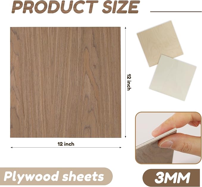 6 Pack Walnut Wood Plywood Sheets, Smooth Surface, Uniform Thickness, No Burrs