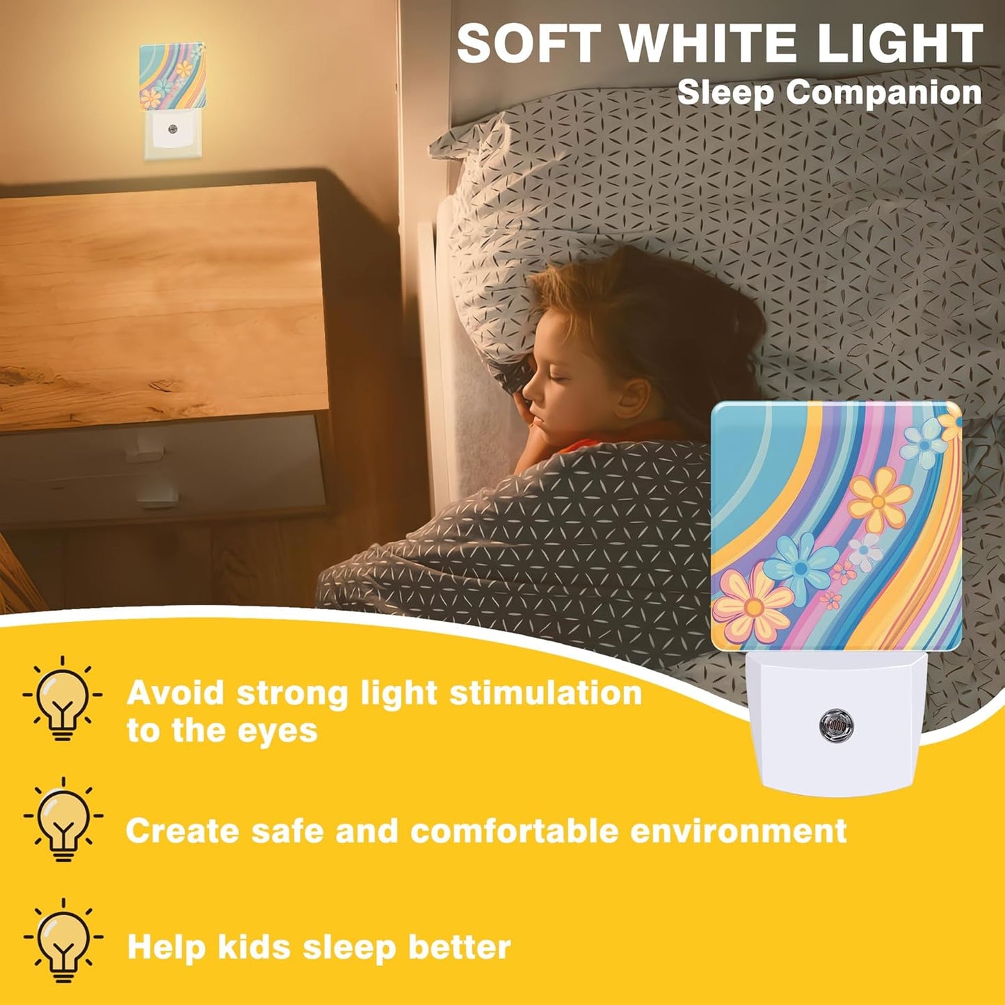 Night Light Retro Rainbow Wavy Floral Night Lights Plug into Wall Smart Dusk to Dawn Sensor 0.5W Energy Efficient Led Lamp for Men Women Bedroom Bathroom Hallway Stairway Decor