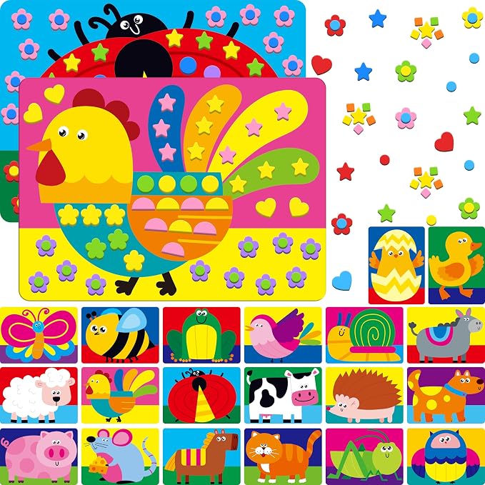 SpriteGru Foam Sticker Art Activity, 20 Farm Animal Art Boards