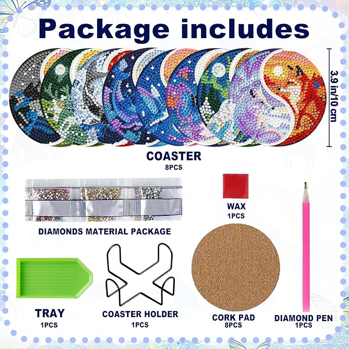 8-Pack Diamond Art Coaster Kit