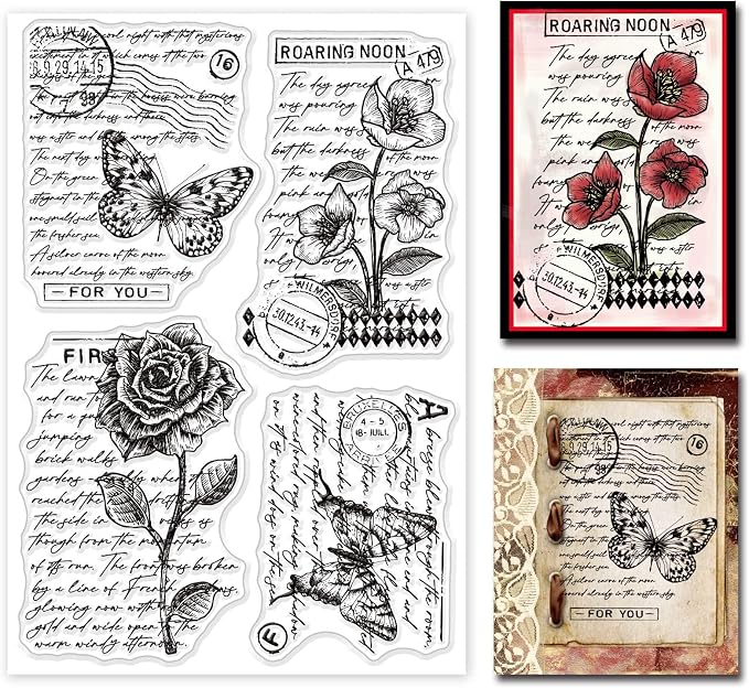 GLOBLELAND Vintage Floral Clear Stamp Art Words Transparent Silicone Stamp