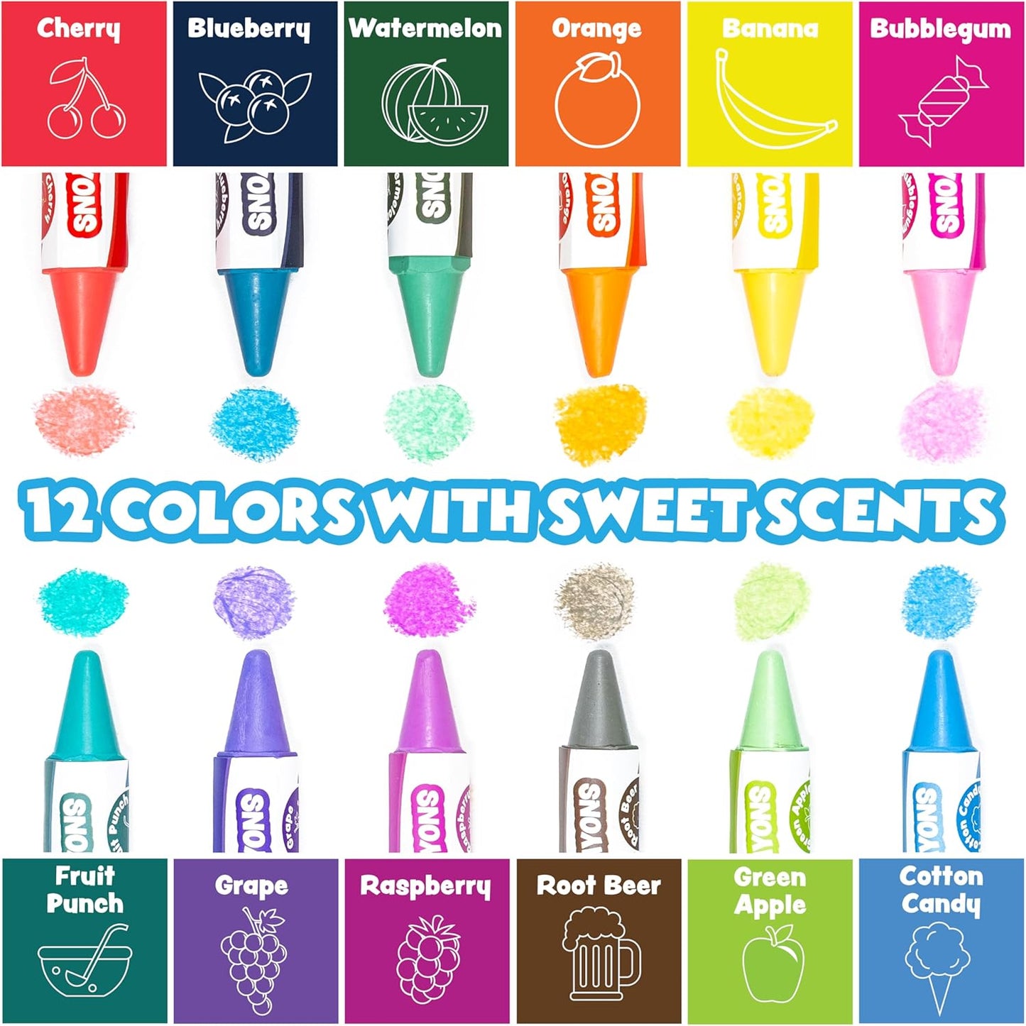 Tub Works® Sweet Scents Smooth™ Bath Crayons Bath Toy, 12 Pack | Nontoxic, Washable Bath Crayons for Toddlers & Kids | Unique Formula Draws Smoothly & Vividly on Wet & Dry Tub Walls | Scented Crayons