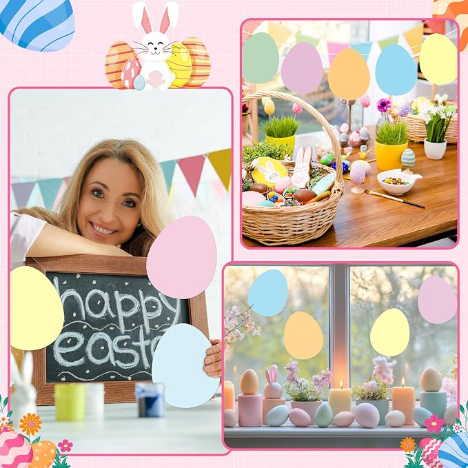 Funrous 80 Pcs Easter Egg Cutouts Pastel Egg Shape Paper Cutouts Easter