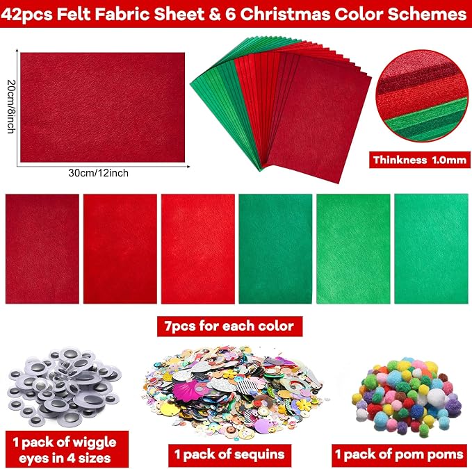 gisgfim 42Pcs Red and Green Gradient Felt Fabric Sheets 8 x 12 Inch Soft Thick
