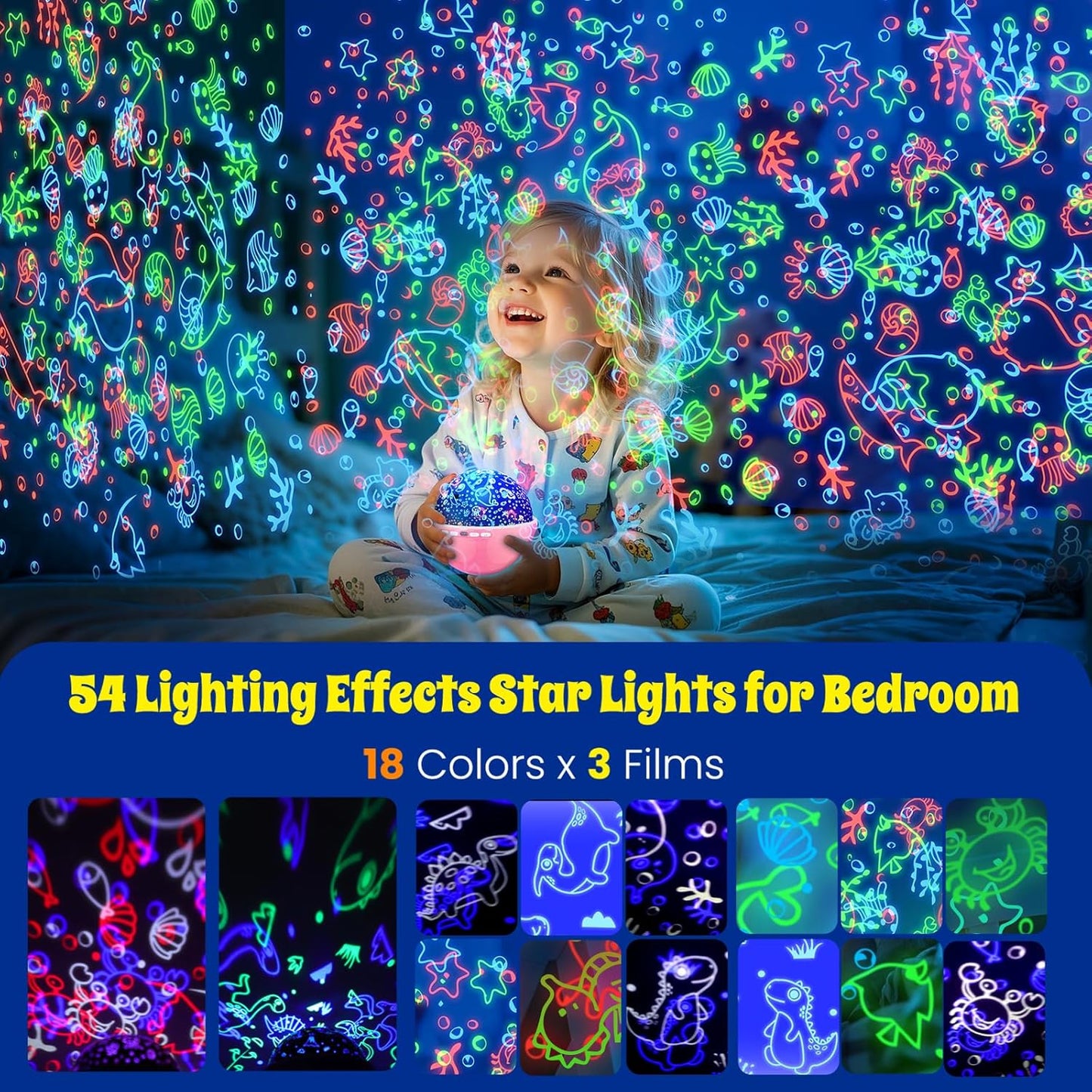 Night Light Projector, Night Light for Kids, Star Projector, 54 Light Color 360 Degree Rotation Kids Night light, Rechargeable Lamp for Bedroom, Light Projector Birthday Christmas Gifts for Boys Girls