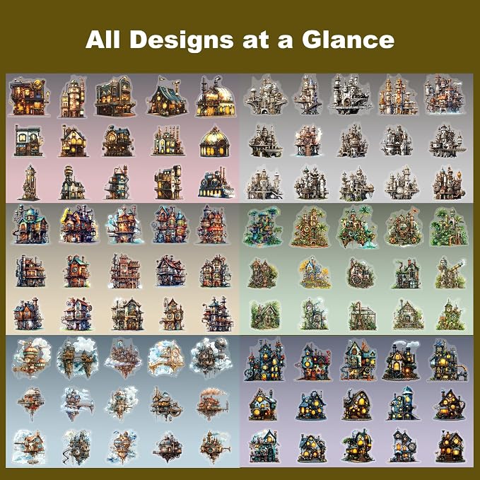 90PCS Gear Cabin PET Stickers – Steampunk Fantasy House Sticker