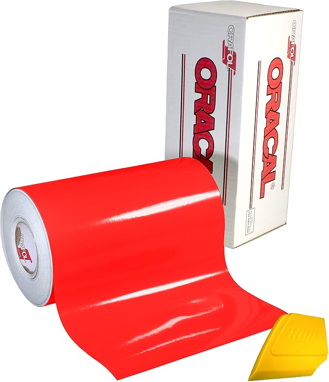 ORACAL 6510 Fluorescent Red Cast Vinyl Wrap 12" x 30" Roll Including Hard