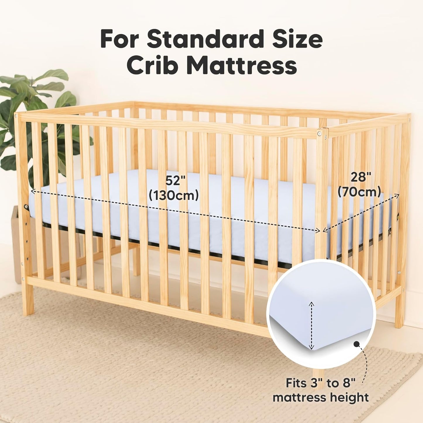2-Pack Waterproof Baby Crib Sheets for Boys, Girls - 52x28 Viscose Derived from Bamboo Toddler Bed Sheet Neutral, Fitted Crib Mattress Protector Cover for Baby Bedding, Soft & Gentle (Blue Flax)