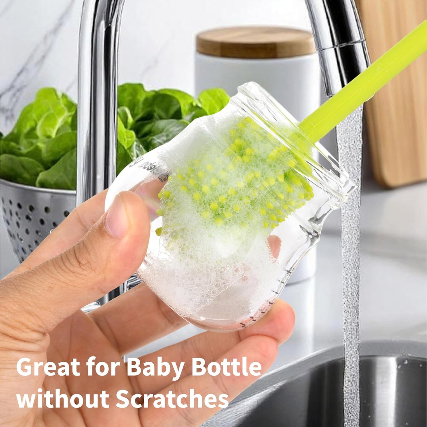A-Brush Silicone Bottle Cleaner Brush, Flexible, Long Handle - Water Bottle Cleaner, Baby Bottle Nipple Brush for Plastic & Glass, BPA-Free Dish Washing Brush A2S Protection