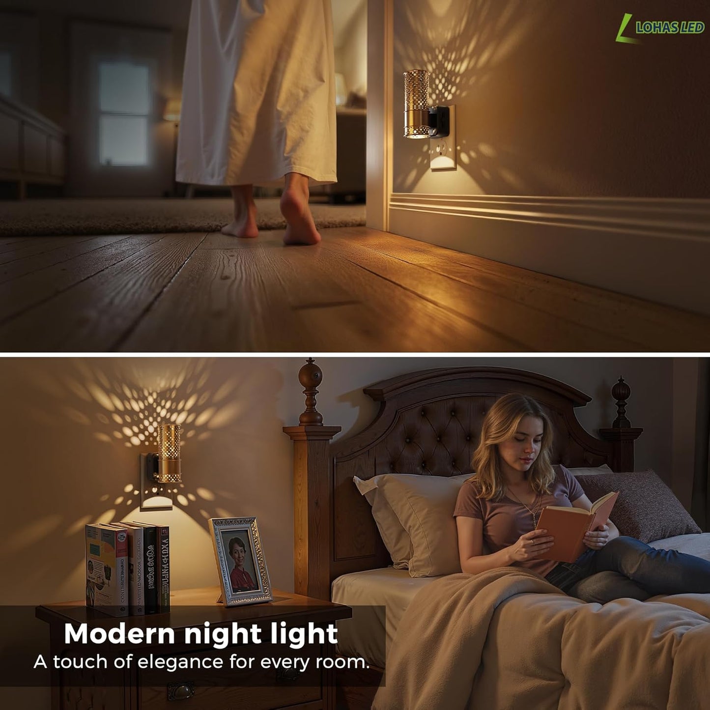L LOHAS LED Night Light, 2 Pack Dimmable Night Lights Plug into Wall, Vintage Nightlight with Light Sensor, Soft White, 0-100LM Plug in Aesthetic Night Light for Adults Bathroom Hallway Gift