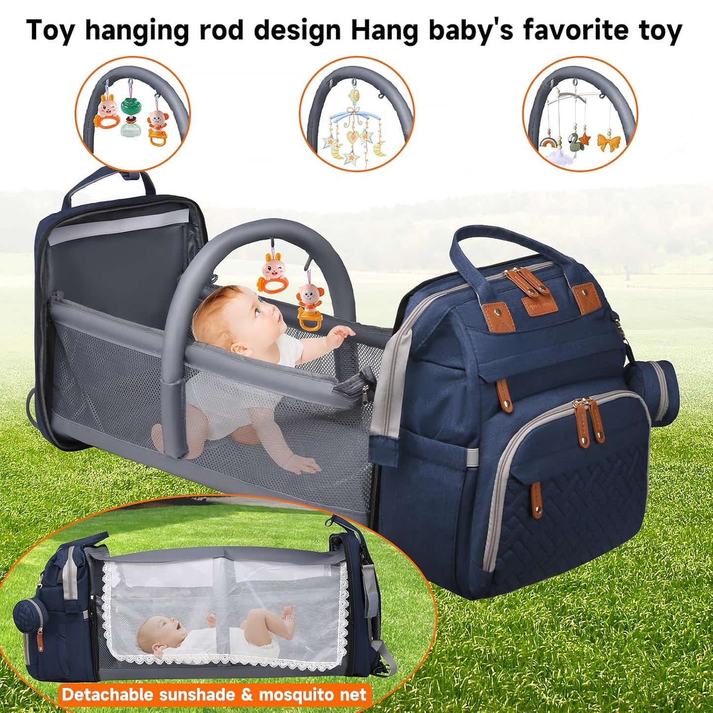 Diaper Bag Backpack Diaper Bag Multifunctional Waterproof Diaper Bag with Changing Station Travel Backpack with Changing Pad, Pacifier Case & Stroller Straps(Blue)