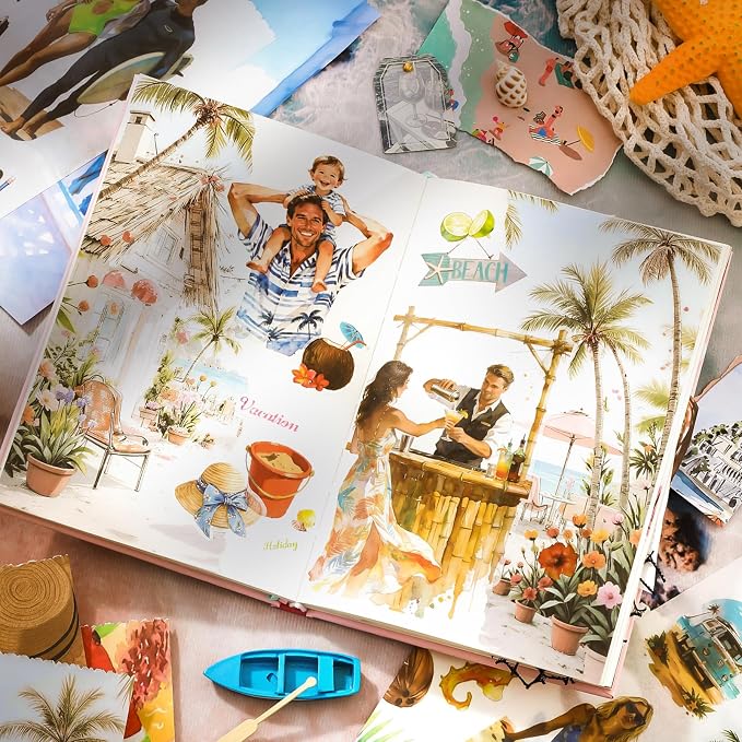 Summer Beach Scrapbook Sticker Book, 500+ Vintage Travel Stickers