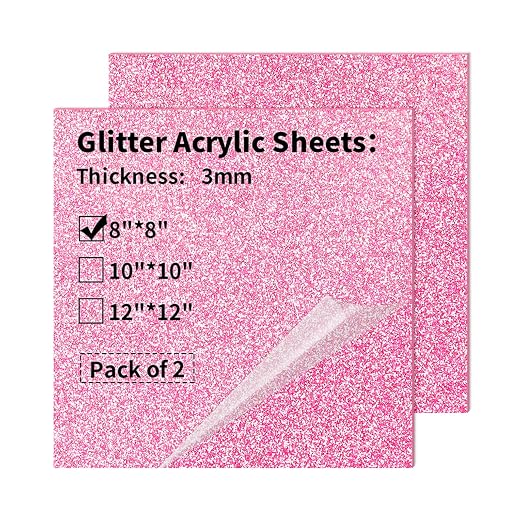2 PCS 8 x 8 inch Glitter Colored Plexiglass Acrylic Sheets
