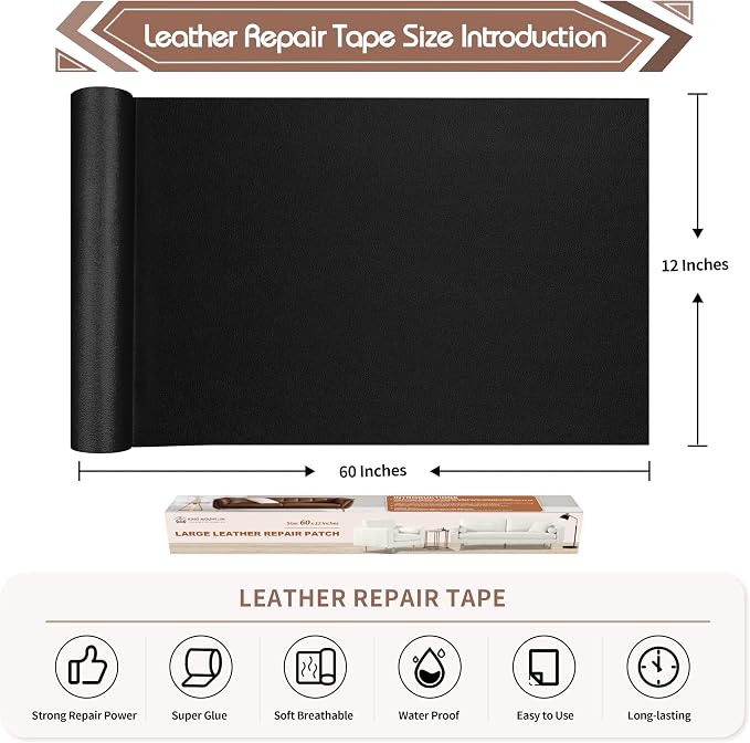 KING MOUNTAIN Leather Repair Patch, 12 x 60 Inches self Adhesive Leather Repair