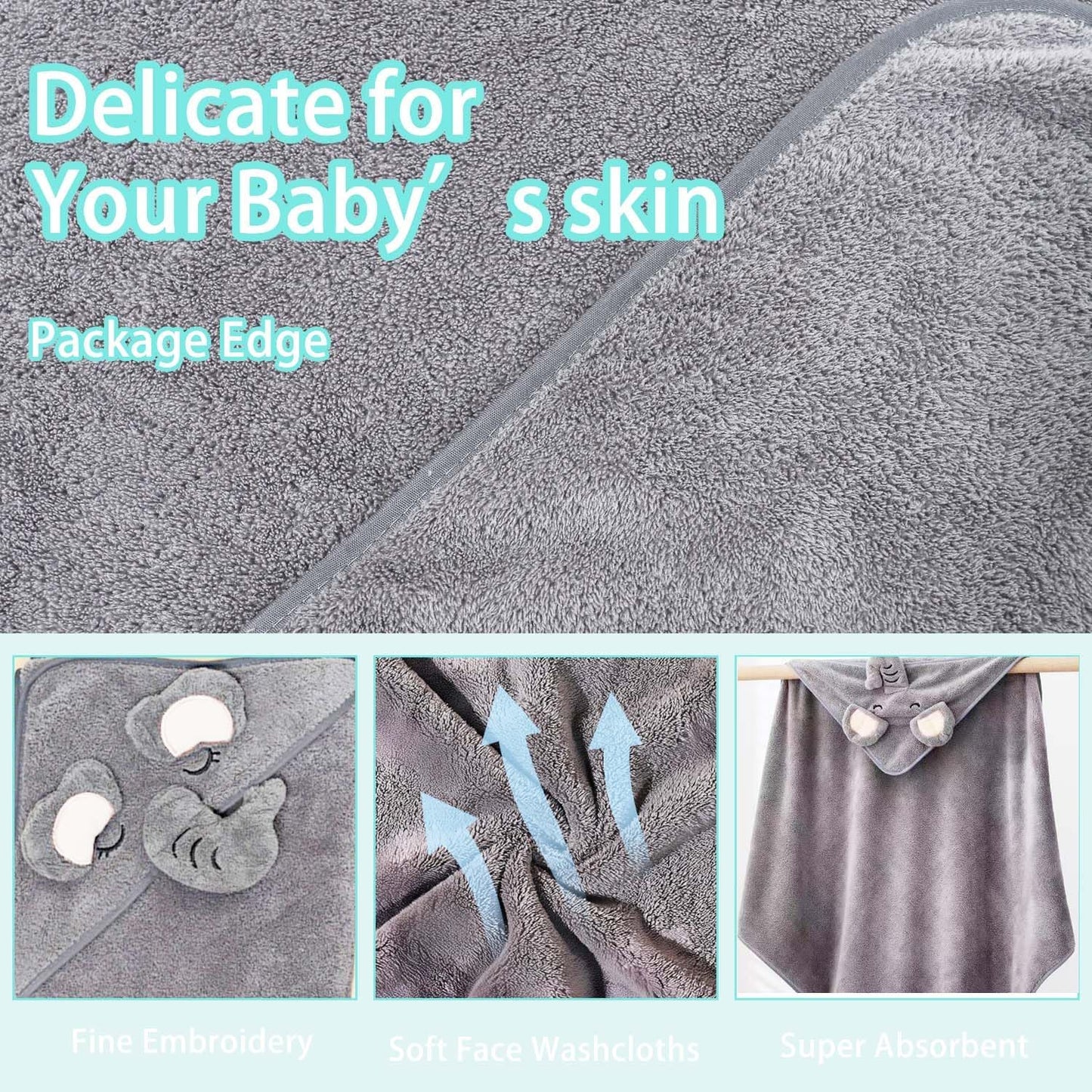 2 Pcs Baby Hooded Towels,31 x 31 in Baby Washcloths, Infant Super Soft Baby Bath Towels with Hood for Toddlers1-3,Highly Absorbent Viscose Hooded Towel for Boys, Girls, Newborn Essentials
