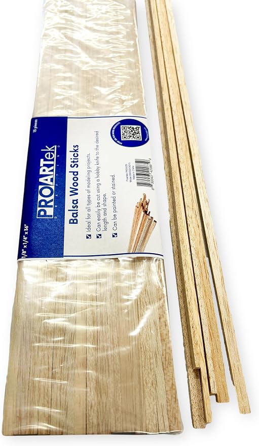Proartek PK00028 Model BWS001X015 Balsa Wood Strips, 1/8" x 1/4" x 36"