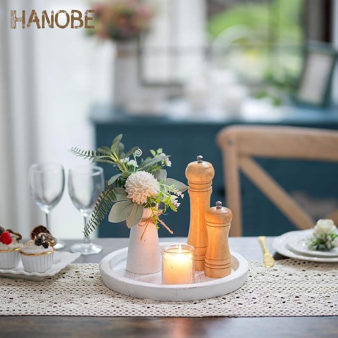 Hanobe Wooden Coffee Table Serving Tray, Farmhouse Candle Holder | 2pc Table