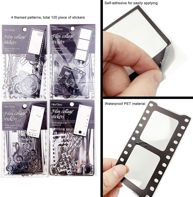 120PCS Retro Camera Film Frame Stamp Poster PET Stickers