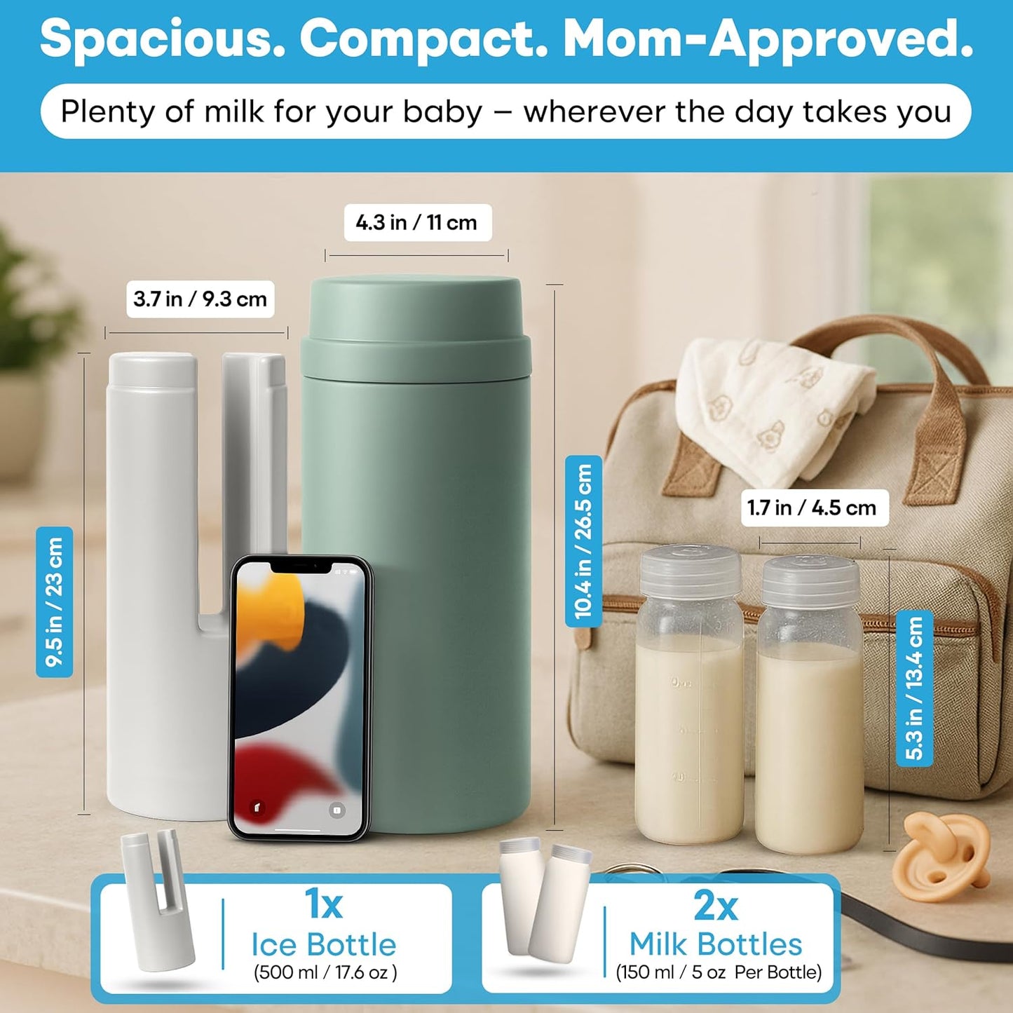 Portable Breast Milk Cooler Bottle: 30H Cooling Time, 2 x 150ml/5Oz BPA-Free, Durable Breastmilk Storage Bottles, Breastmilk Cooler, Travel Breastfeeding Milk Chiller for Baby