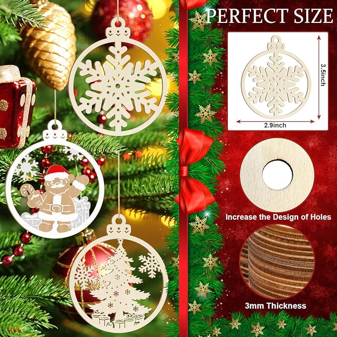 36PCS Wooden Hollow Christmas Ornaments
