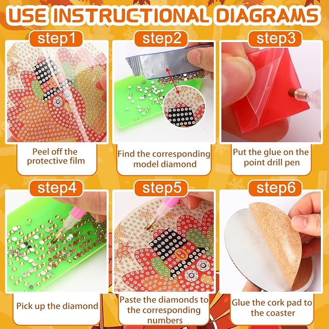 UPINS 8Pcs Fall Diamond Art Coasters