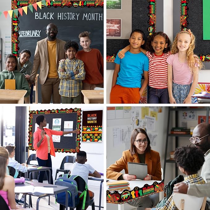 69 Feet Black History Month Bulletin Board Scalloped Kente Borders Classroom