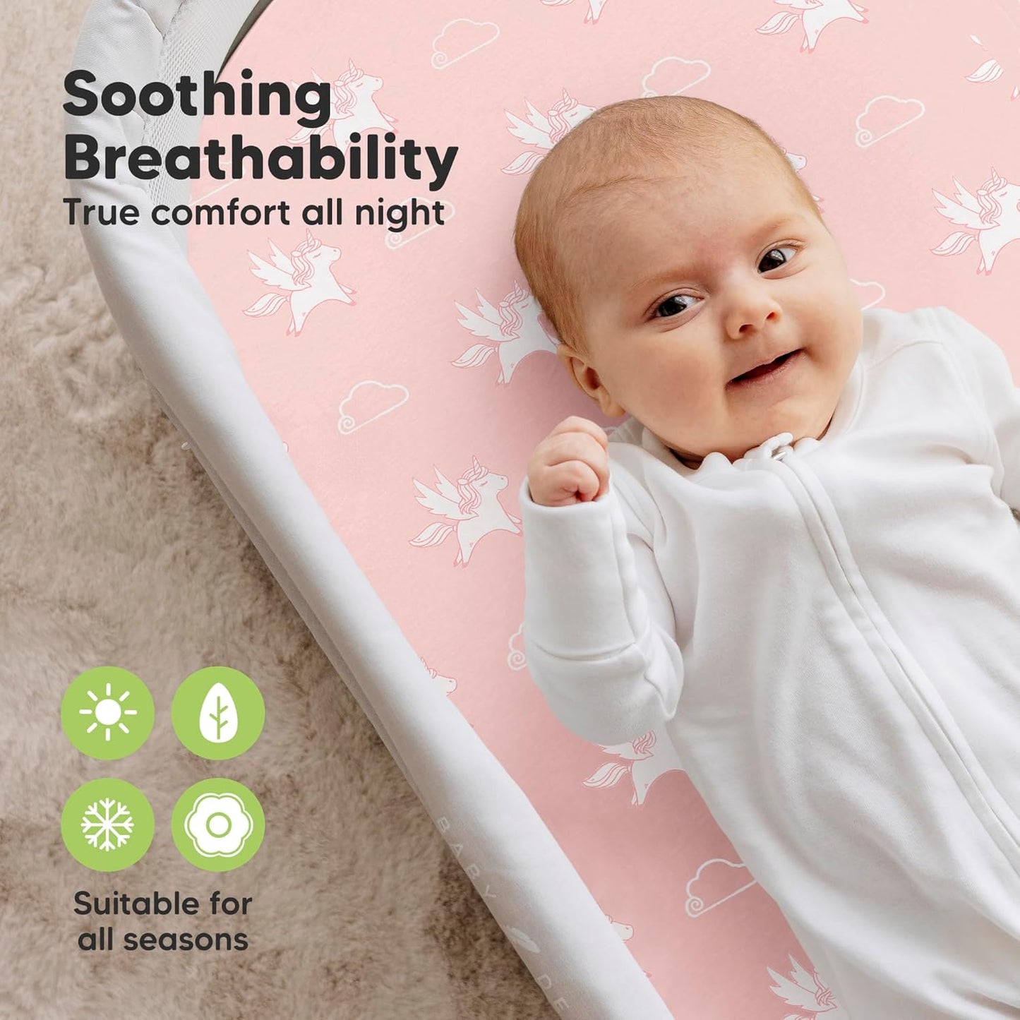2-Pack Organic Bassinet Sheets for Girls, Boys - 100% Cotton Bassinet Mattress Sheets Compatible with Halo Bassinest Swivel Sleeper, Graco,Baby Delight,Chicco,Unisex Fitted Bassinet Sheets (Dreamland)
