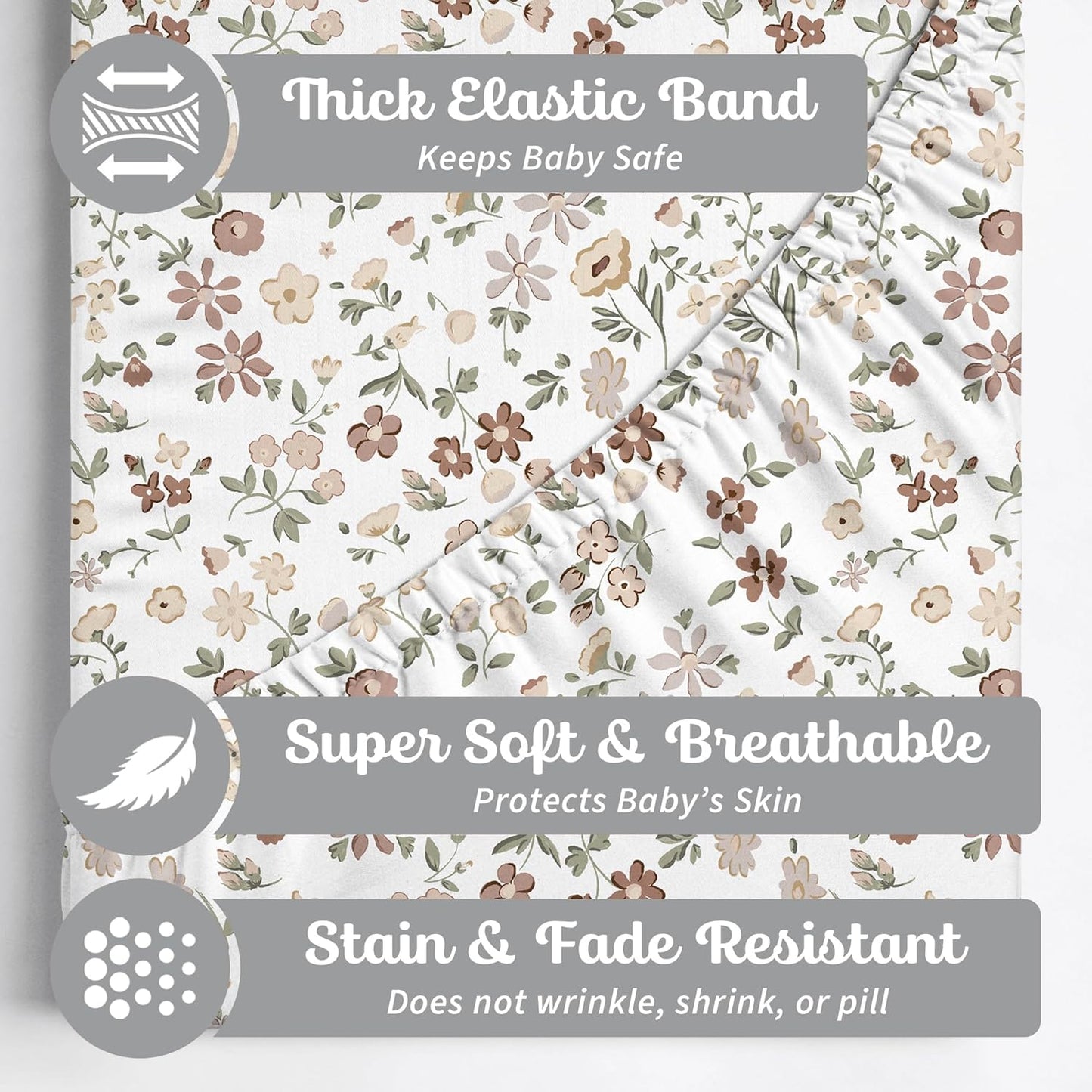 Pack and Play Sheets Fitted, Mini Crib Sheets for Graco Pack N Play Playard (38x26), Ultra Soft Organic Cotton Blend, Safe & Snug Playpen Mattress Sheet for Baby Boys & Girls – Fleurette, 2-Pack