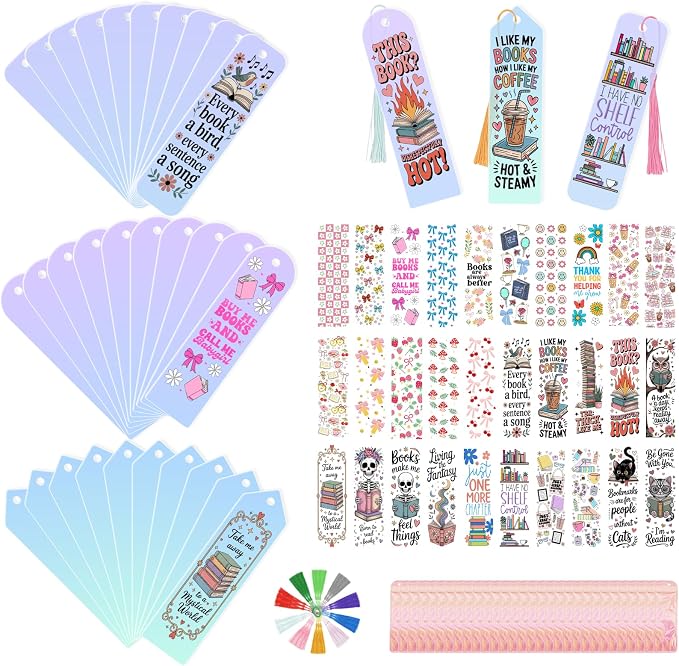 120Pcs Acrylic Bookmark Blanks Kits, Iridescent Clear Bookmarks Bulk