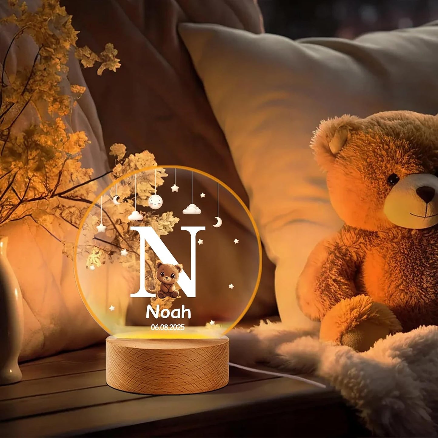 callie Acrylic Night Light Name Plate Personalized, Custom Cute Animal Dog Cat with Wooden Base Bedroom Decor, Birthday Gifts Kid Gifts for Family (Cute Animal Dog Cat)
