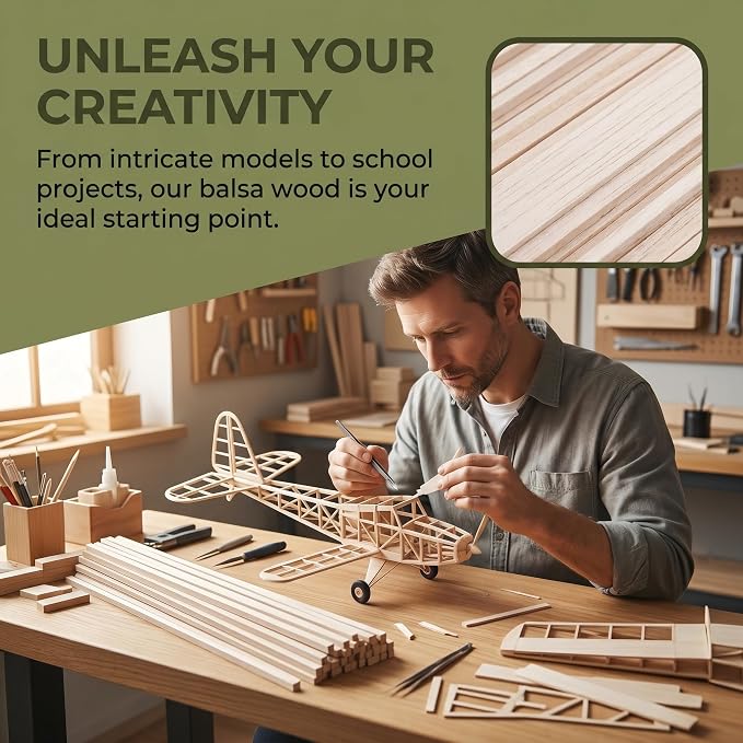 320 Pieces Balsa Wood Sticks 1/8 x 1/8 x 12 Inch Wood Strips Balsa Square