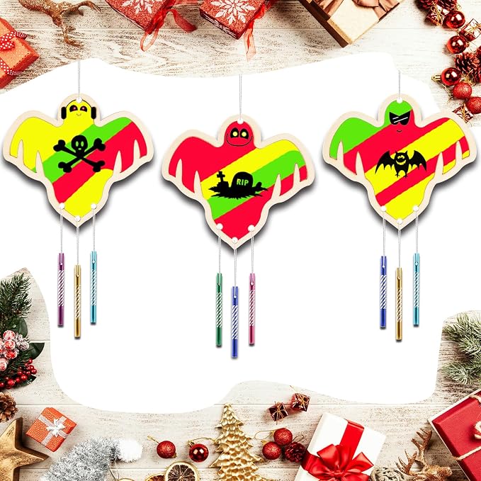 Wooden Ghosts Wind Chime Ornaments Painting Craft, 6 Style Cutouts