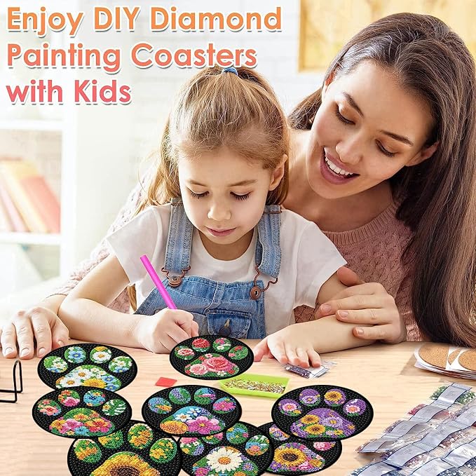ijbnhd 8 Pack Diamond Art Coasters Kits Dog Paw | Diamond Painting Coasters Kit