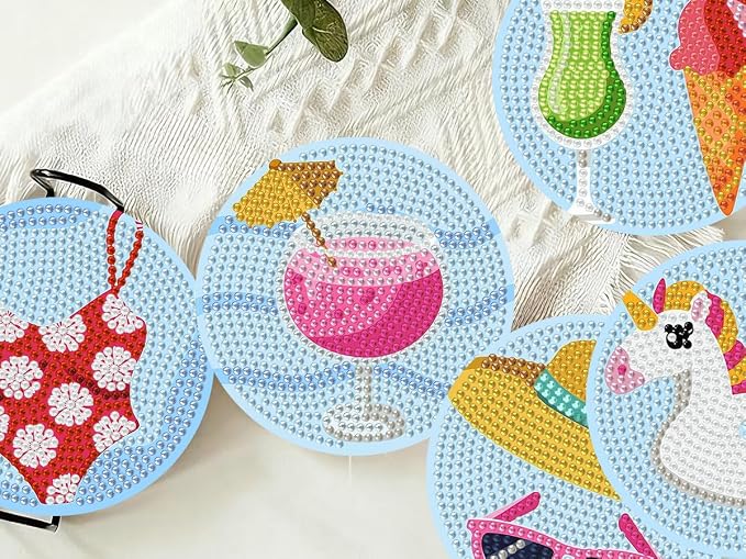 Benjenes 8PCS Summer Diamond Art Coasters Kit