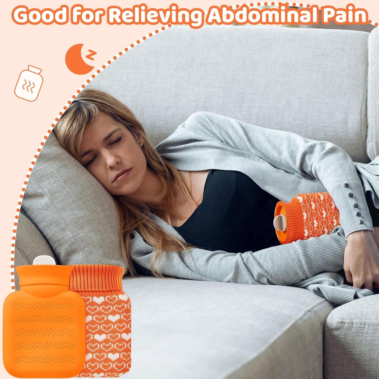 Amylove Mini Hot Water Bottle 320ml for Hot & Cold Compress with Cover Silicone Microwave Heating Small Water Bag for Travel Pain Relief Holiday Gifts(Orange)