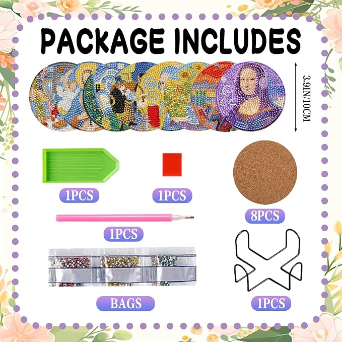 DOZEEZOP 8-Pack Diamond Art Coaster Kit