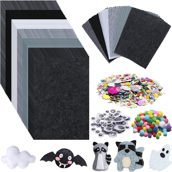 42Pcs Black Gray Fabric Sheets 8 x 12 Inch Assorted Soft Black Gray White Thick