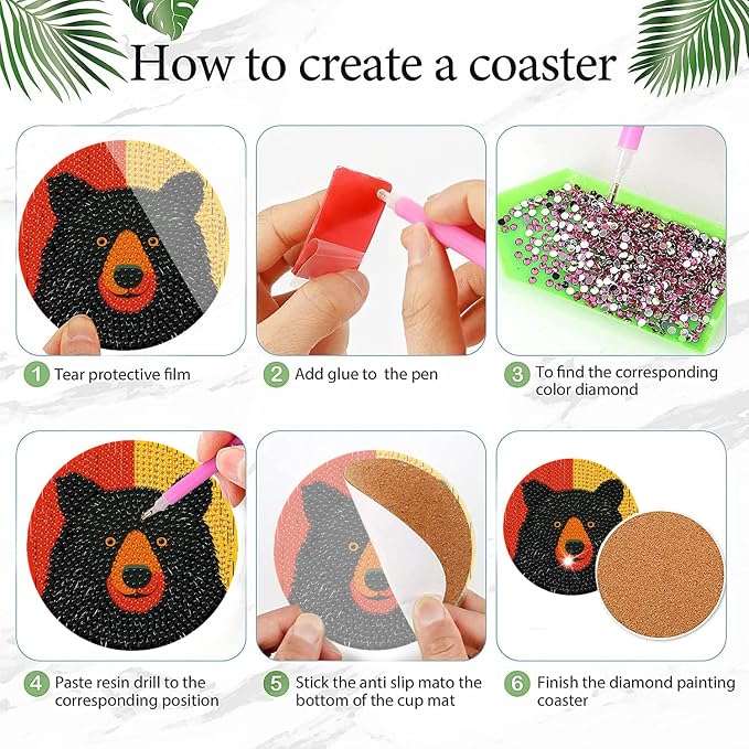 EWJRNSF 6 PCS Bruin Diamond Art Coasters DIY Kit