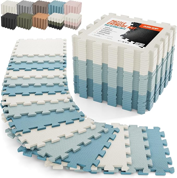 AIRHOP 18 PCS Gym Floor Mat, EVA Foam Puzzle Gym Mat, High-Density Interlocking