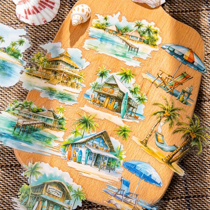 Yoksas Travel Sea Beach Nature Outdoor Watercolor Scenery Stickers