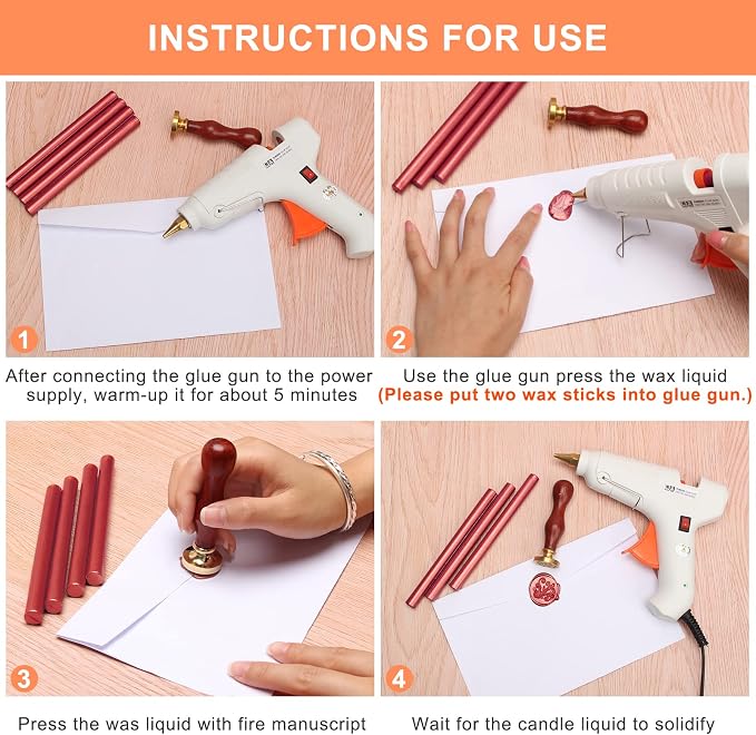 Sealing Wax Sticks 12P with Glue Gun, Luxiv 5.4" Sealing Waxs Stick 10MM Fire