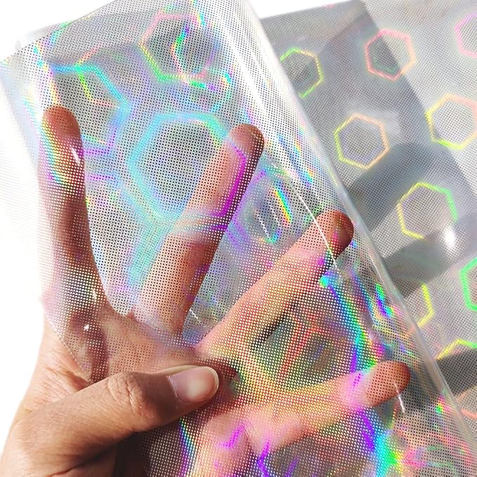 HYANG Transparent Pentagon PVC Super Clear Holographic Vinyl Faux Leather