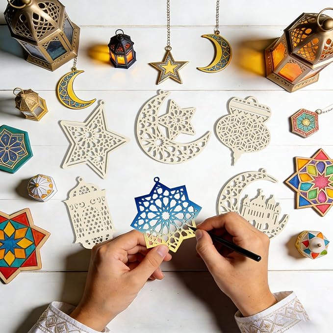 36PCS Wooden Ramadan Decorations Eid Islam Mubarak Ornaments Mubarak Hanging