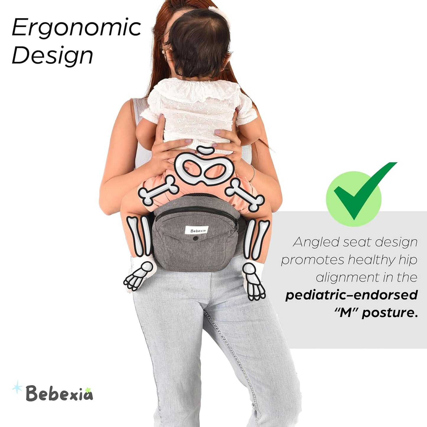 Baby Carrier with Hip Seat - with Lumbar & Back Support – Adjustable Waistband with Strong Support - Health Certified, Machine Washable, Fits Medium–Large (Black)