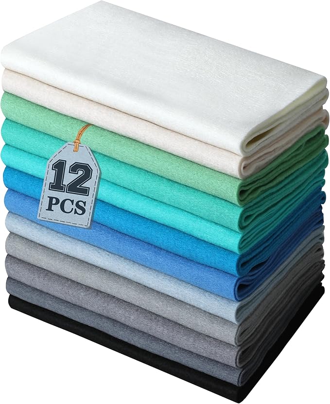 HaoFeiJH 12 Rolls 8"x20" 1.6mm Thick Soft Felt Fabric Sheets – 12 Assorted