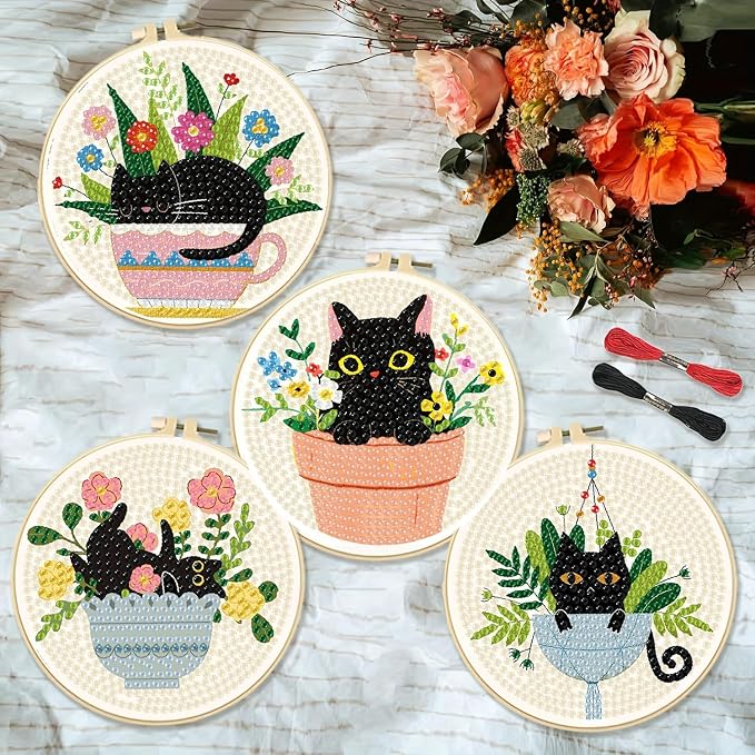 Clendo 8 Pcs Black Cat Diamond Art Coasters Kit