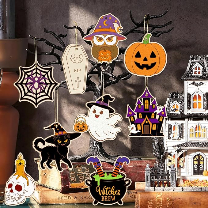36PCS Wooden Halloween Ornaments to Paint Fall Decorations Crafts