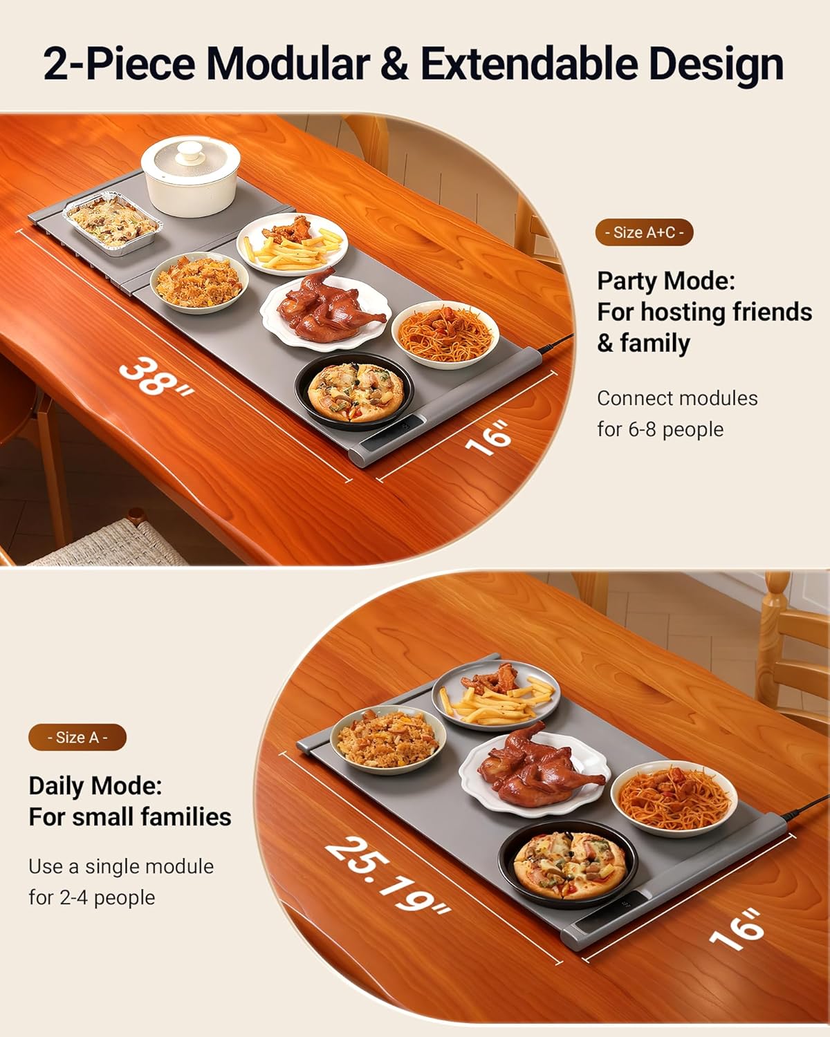 38"x16" Warming Mat for Food Extra Large, Extendable Food Warming Mat, Electric Warming Tray for Buffets Party with 7 Adjustable Temperature, 6 Timer, Silicone Food Warmer for Parties Home Countertop