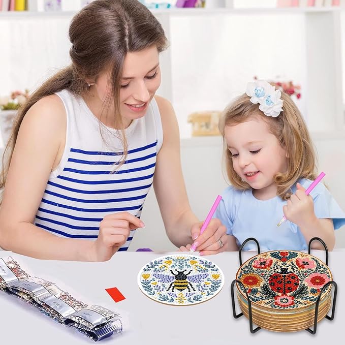 Gemozaic 8PCS Diamond Art Coasters Kit, Insects Diamond Painting Coasters